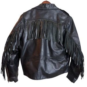 Vintage Niki Black Leather Fringe Motorcycle Jacket Men's Medium Biker Western